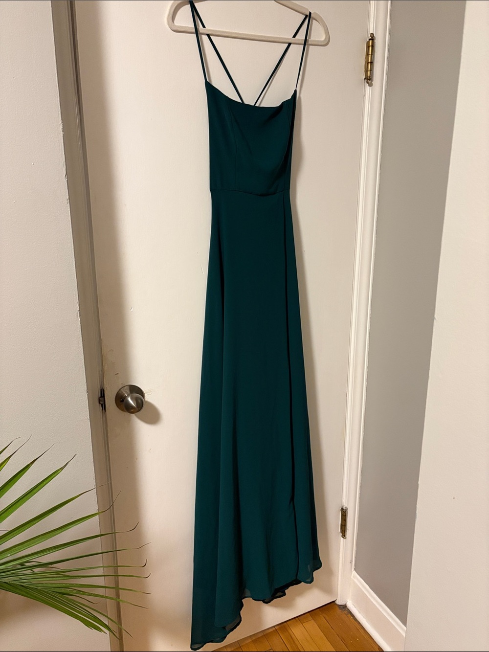 SHEIN Dark Green Spaghetti Strap with Leg Slit Dress